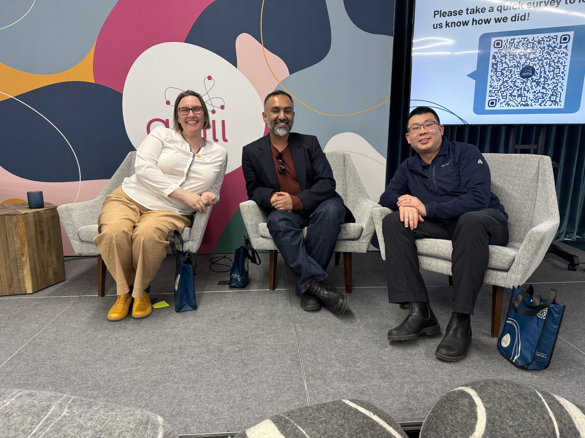 Dr. Avi Sheshachalam on panel at AMII National AI Literacy Day, March 2026, with Dr. Carrie Demmans Epp and Allan Cheung
