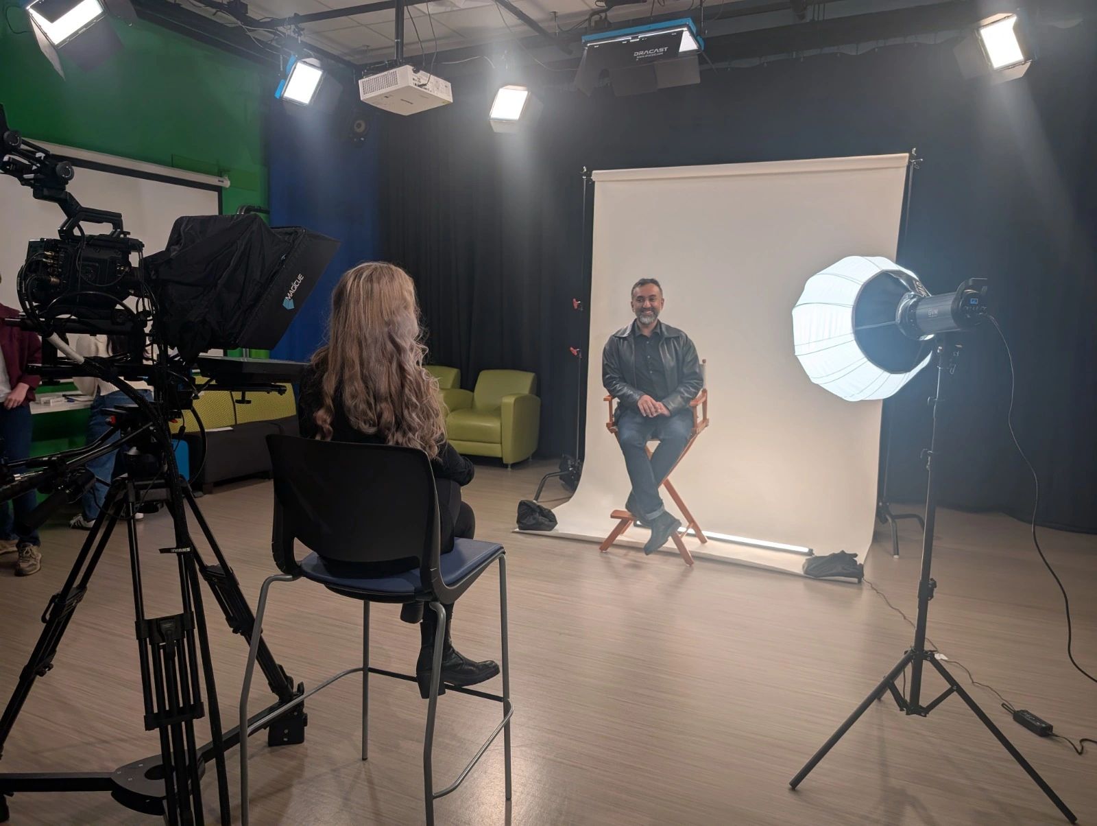 Dr. Avi Sheshachalam on-camera interview with MacEwan University advanced videography students on workforce development and AI in higher education, 2026