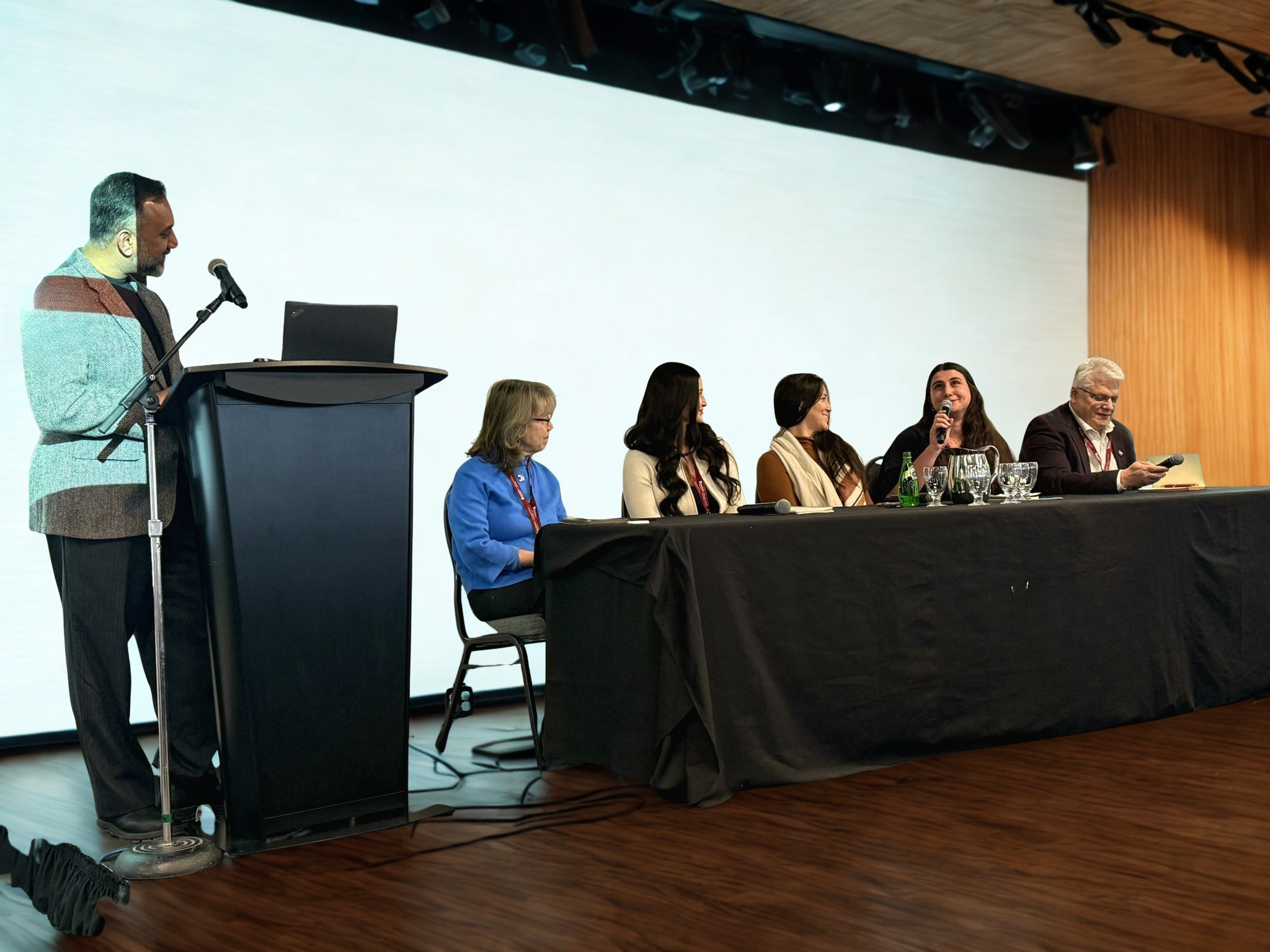 Dr. Avi Sheshachalam moderating a panel at a MacEwan University Higher Education Future of Work and Industry Listening Night